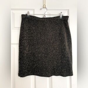 Nina Hazan Mini Skirt: Black Knitted w/Gold Metallic, Stretchy Fabric, Lined M